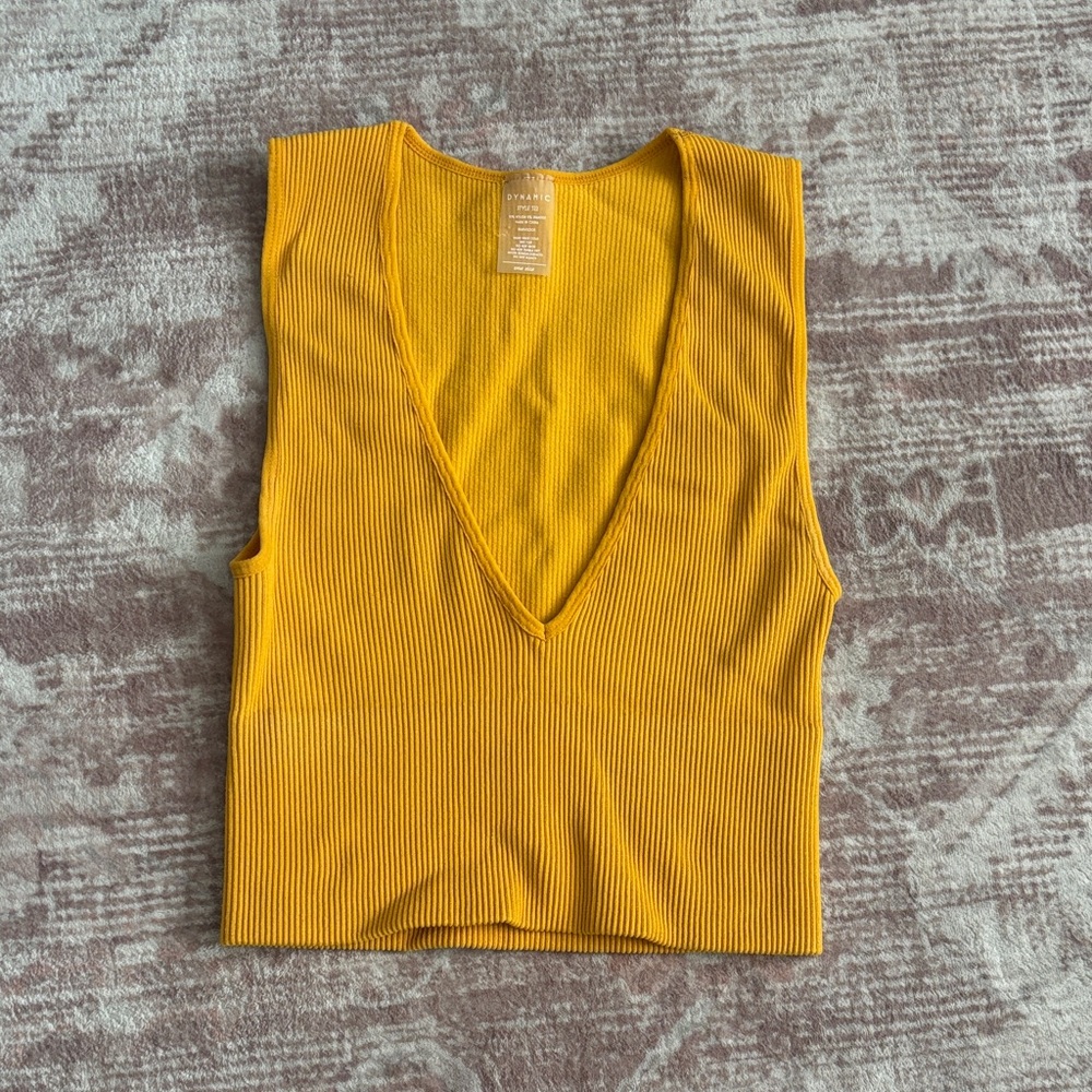 Yellow V-Neck Ribbed Women's Top